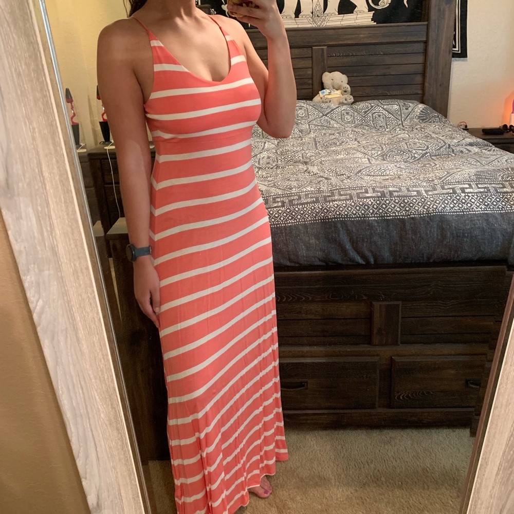 Coral Stripped Maxi Dress